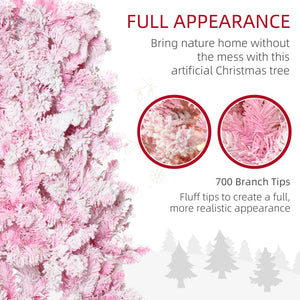 Sapin de Noël artificiel pré-éclairé de 7,5 pieds en forme de crayon rose et blanc