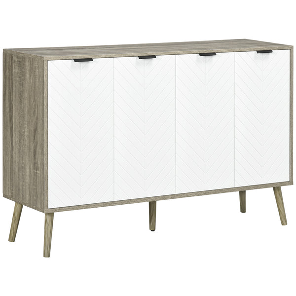 Buffet moderne avec étagères réglables et 4 portes, gris/blanc