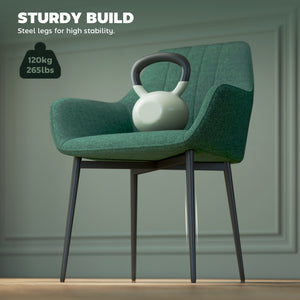 Ensemble de 2 chaises en lin avec pieds en métal, vert foncé