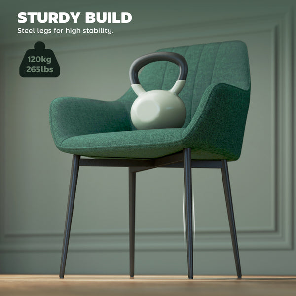 Ensemble de 2 chaises en lin avec pieds en métal, vert foncé