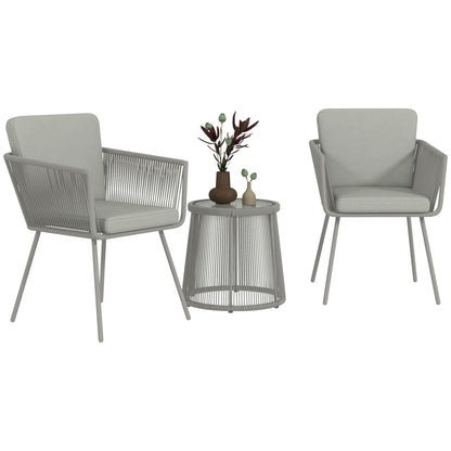 Outsunny 3-Piece Outdoor Bistro Set, Wicker Rattan Furniture with Metal Legs for Garden Backyard, Light Grey