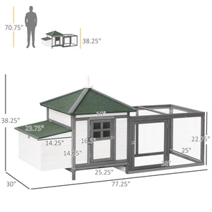 77" Chicken Coop with Nesting Box and Outdoor Run