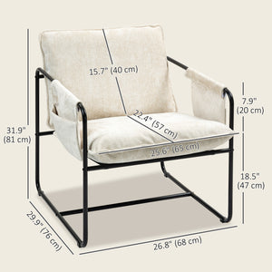 Fauteuil avec poches latérales et structure en acier, beige