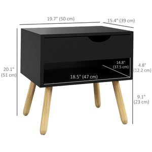 Lot de 2 tables de chevet avec tiroir de rangement et étagère, noir