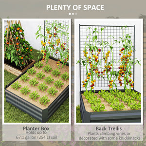 Jardinière surélevée galvanisée avec treillis pour plantes grimpantes, bac à fleurs d'extérieur à fond ouvert, gris foncé