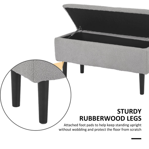 Banc de rangement moderne avec revêtement en laine d'agneau, gris
