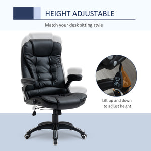 Fauteuil de bureau en cuir synthétique, inclinable, avec roulettes pivotantes, accoudoirs, hauteur réglable, dossier haut, noir