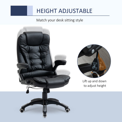 Fauteuil de bureau en cuir synthétique, inclinable, avec roulettes pivotantes, accoudoirs, hauteur réglable, dossier haut, noir