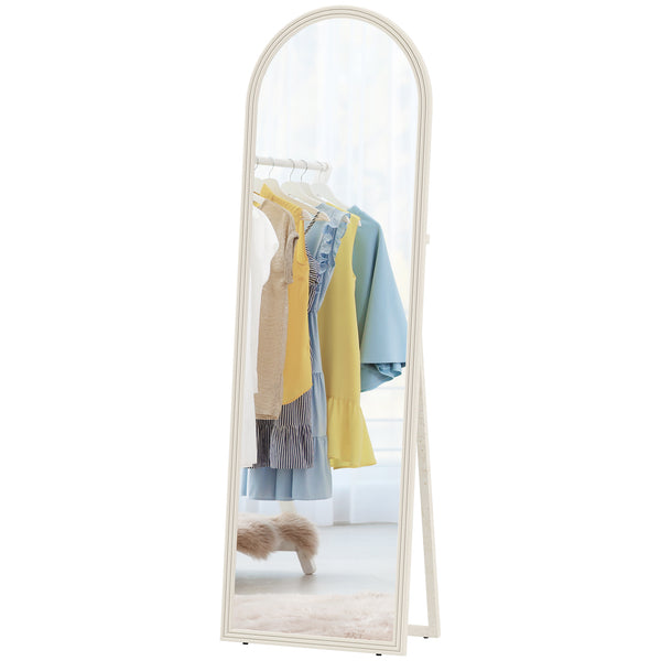 Full-length arched floor mirror with faux stone frame, white
