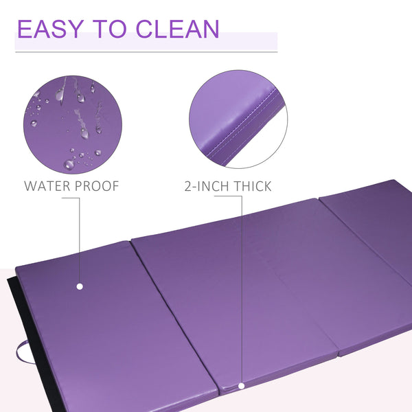 Tapis de gymnastique pliable de 1,22 m x 2,42 m x 5 cm avec poignées de transport, violet