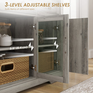 Buffet avec portes vitrées et étagères réglables, chêne gris patiné