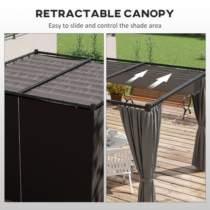 Pergola rétractable 10' x 10', abri de jardin avec rideaux, gris clair