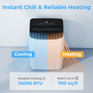 14,000 BTU 5-in-1 Portable Air Conditioner with Cooling, Heating, Dehumidifying, Fan, Sleep Mode, Wi-Fi Voice Control, White