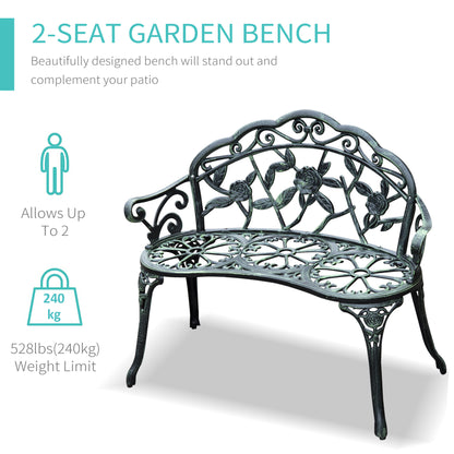 Outsunny 40 Inch Outdoor Garden Bench Cast Aluminum Antique Rose Style for Patio Park Yard Porch Balcony Lawn Green