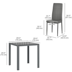 Ensemble de cuisine rectangulaire 3 pièces avec structure en métal et revêtement en similicuir gris