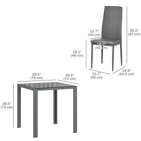 Ensemble de cuisine rectangulaire 3 pièces avec structure en métal et revêtement en similicuir gris