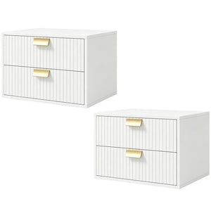 Ensemble de 2 tables de chevet flottantes avec 2 tiroirs chacune, blanc