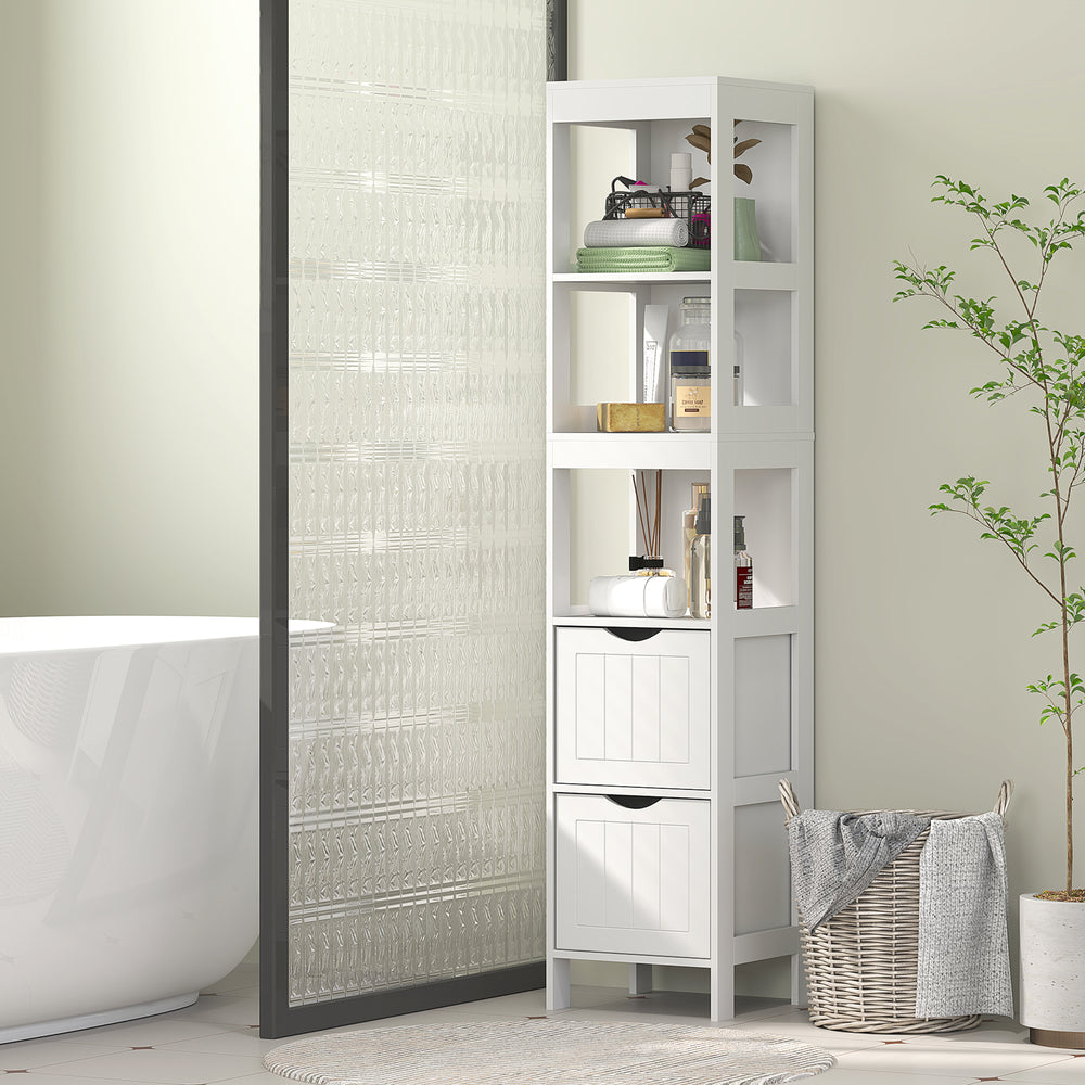 Meuble de rangement étroit pour salle de bain, blanc