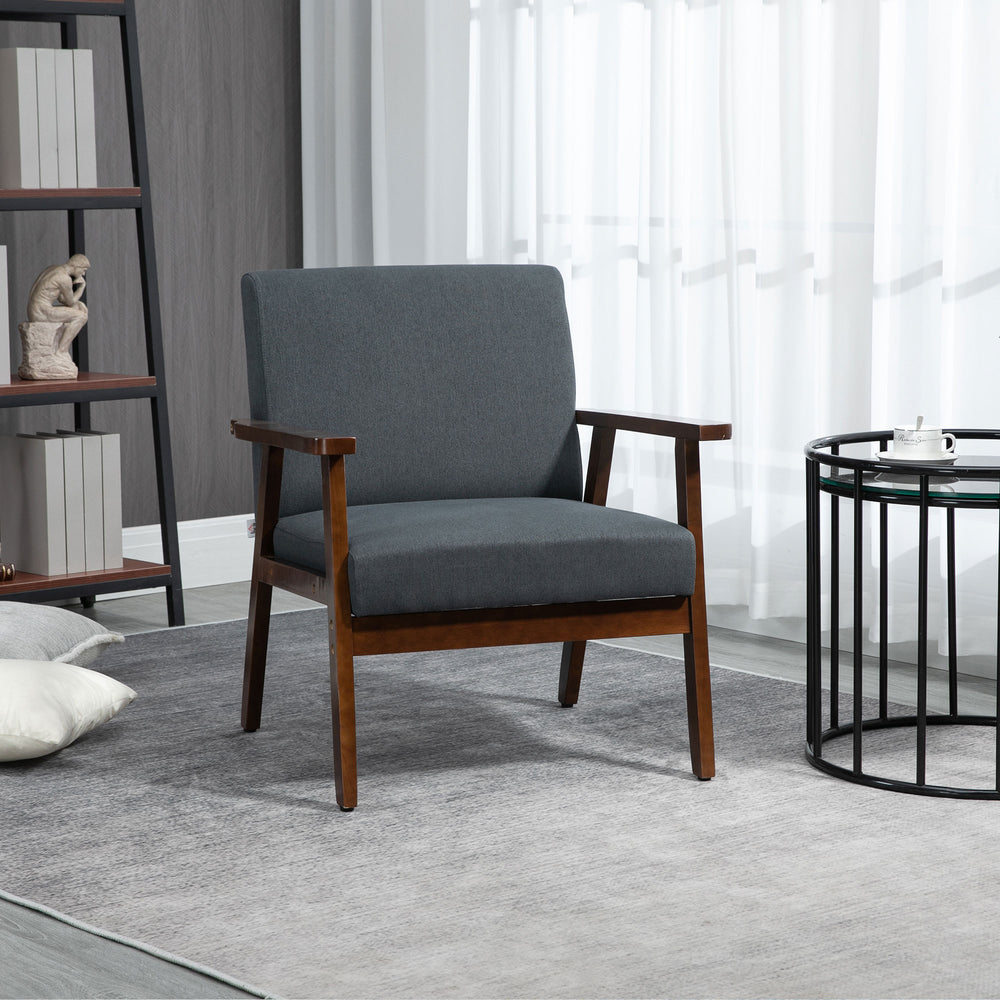 Fauteuils d'appoint avec assise rembourrée en lin, gris foncé
