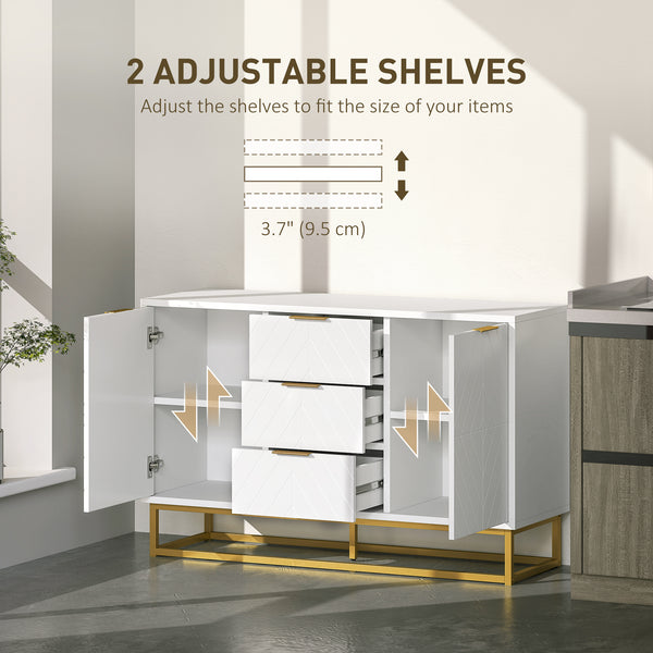 Meuble de rangement avec portes, étagères réglables, pieds en métal, blanc