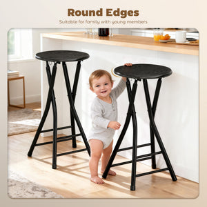 Set of 2 counter height folding bar stools with footrests and steel legs, black