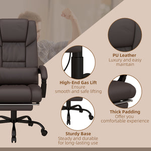 6-point reclining vibrating massage chair with retractable footrest, brown