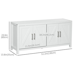 Buffet/TV stand with barn doors, 4 cable management holes, white