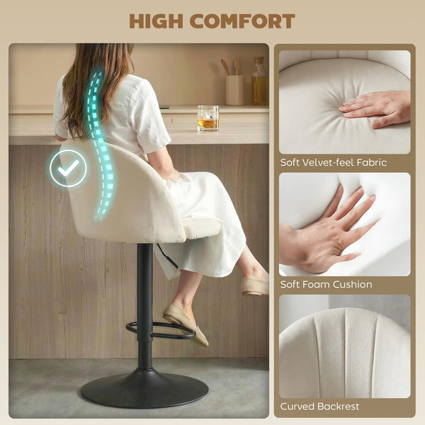 Ensemble de 2 tabourets de bar pivotants avec repose-pieds, blanc crème