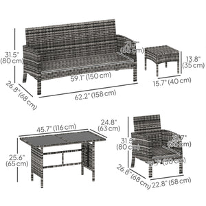 Ensemble de meubles de jardin 6 pièces avec chaises de jardin, poufs, canapé, table en verre et coussins, bleu marine