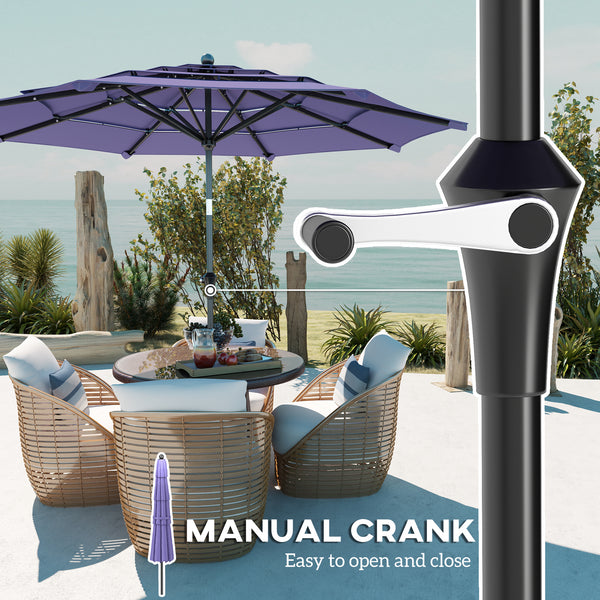 Parasol de 10,7 pieds avec manivelle, inclinaison par bouton-poussoir et aérations, violet