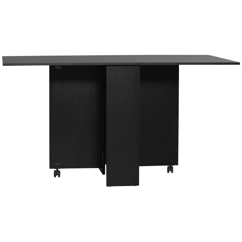 Folding table with 2-tier shelves and castors, black