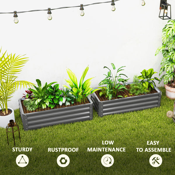 Jardinières surélevées galvanisées, lot de 2, pour fleurs et légumes, gris clair