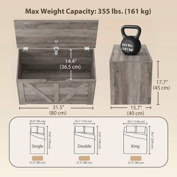 Banc coffre de rangement 100 L avec couvercle à fermeture sécurisée, gris