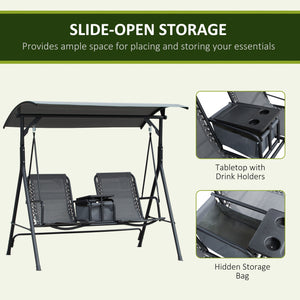 Balançoire pour 2 personnes avec table de rangement pivotante, grise