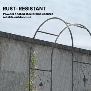 Arche de jardin en acier de 2,1 m avec portail, treillis pour plantes grimpantes, rosiers, vignes, arche de mariage pour extérieur, jardin, pelouse, arrière-cour, noir