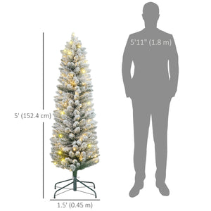Sapin de Noël artificiel vert givré de 5 pieds pré-éclairé avec lumière LED blanc chaud