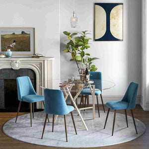 Set of 4 upholstered velvet dining chairs, blue