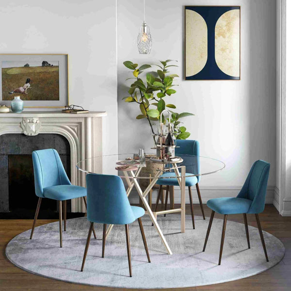 Set of 4 upholstered velvet dining chairs, blue