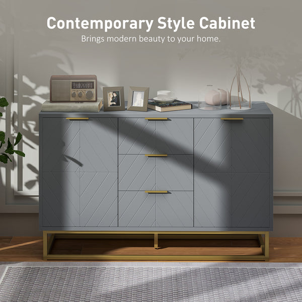 Buffet de rangement avec 3 tiroirs, étagères et portes réglables, gris