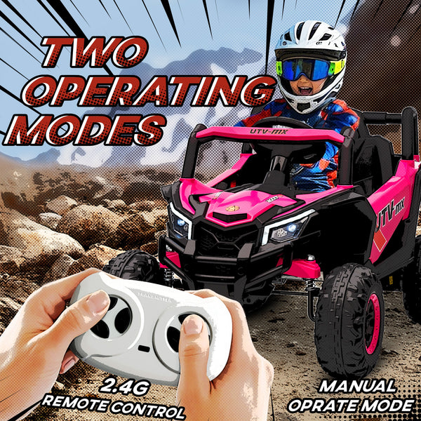 Voiture électrique 12 V avec télécommande, UTV électrique à batterie avec suspension à ressorts, rose
