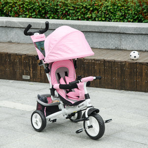 6 in 1 Toddler Tricycle for 1-5 Years Old with Parent Handle, Pink