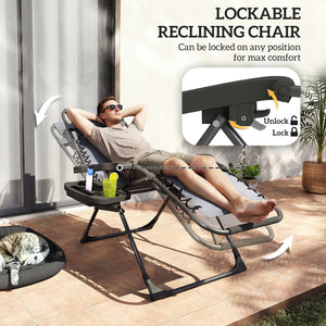 Ensemble de 2 chaises longues d'extérieur pliantes et inclinables, avec porte-gobelet et appui-tête, gris foncé
