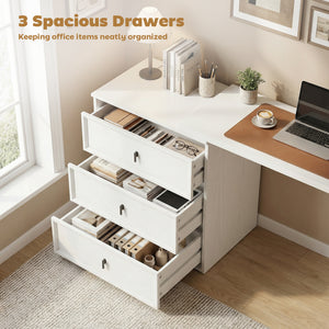 L-Shaped Computer Desk Home Office Desk with 3 Drawers White Wood Grain