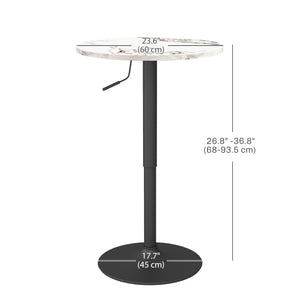 Table de bar réglable pour 2 personnes ronde avec base en acier pour bar à domicile, marbre blanc