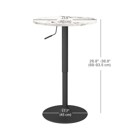 Table de bar réglable pour 2 personnes ronde avec base en acier pour bar à domicile, marbre blanc