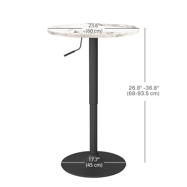 Table de bar réglable pour 2 personnes ronde avec base en acier pour bar à domicile, marbre blanc