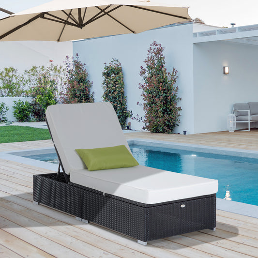 Outsunny Wicker Garden Lounge Chair, Single Synthetic Rattan Sun Lounger, Aluminum Frame, with Adjustable Reclining Backrest, Cream Color