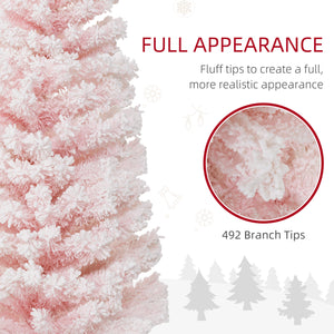 Sapin de Noël givré rose de 6 pieds en forme de crayon