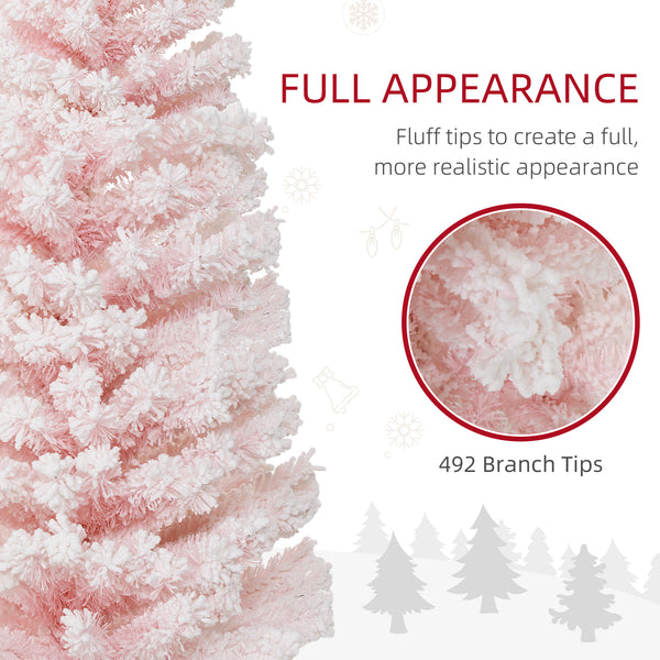 Sapin de Noël givré rose de 6 pieds en forme de crayon