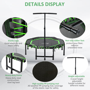 Mini trampoline 48 pouces, pliable, avec barre de maintien réglable, vert